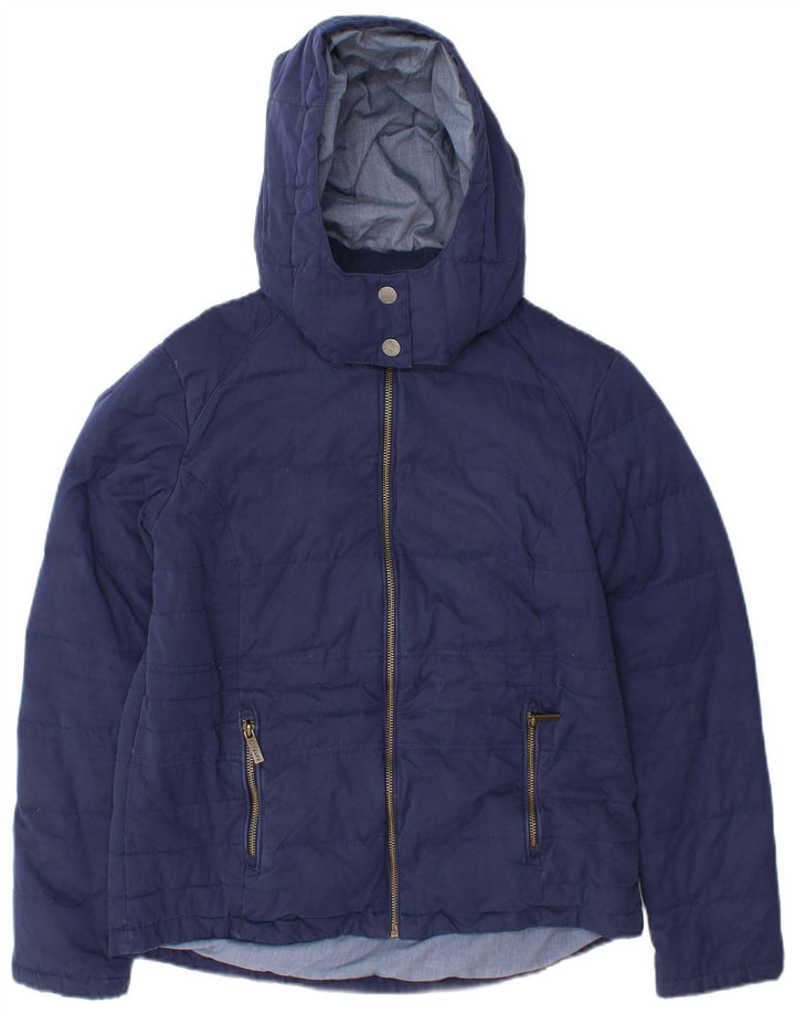 Fat Face Wattierte Damenjacke mit Kapuze, UK 12, Mittelmarineblau, Polyester