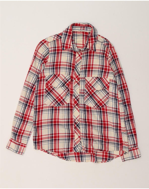 Zara Damen Flanellhemd UK 14 Mittelrot karierte Baumwolle
