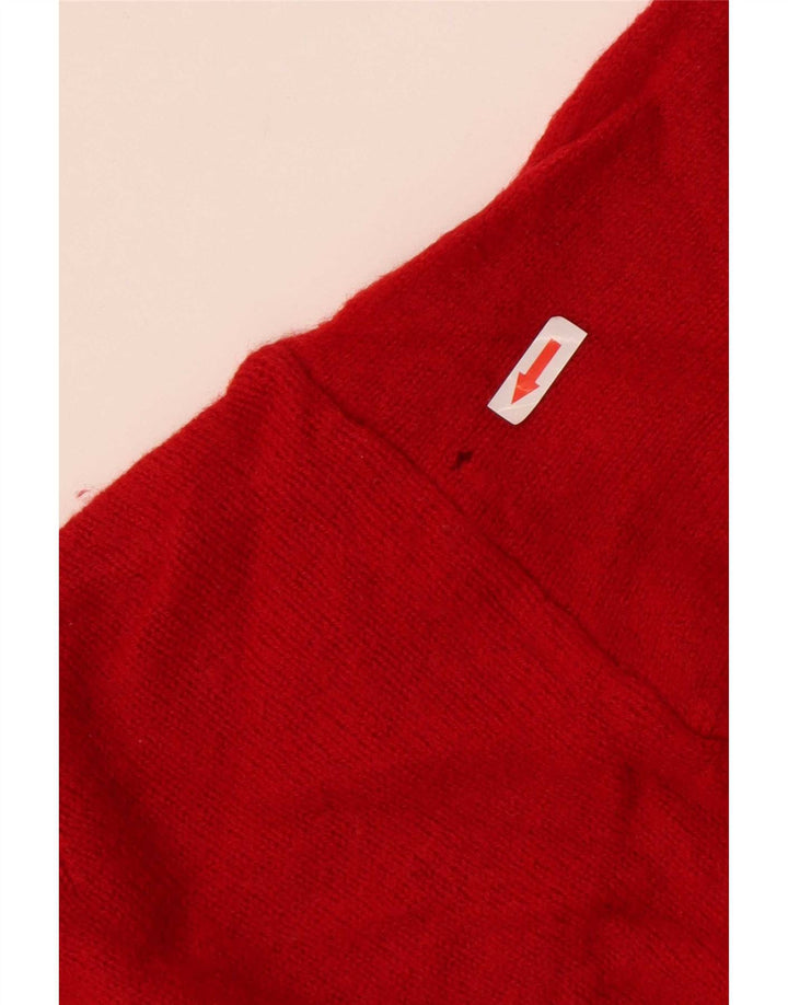 Benetton Damen-Cardigan-Pullover UK 14 Mittelrote Schurwolle
