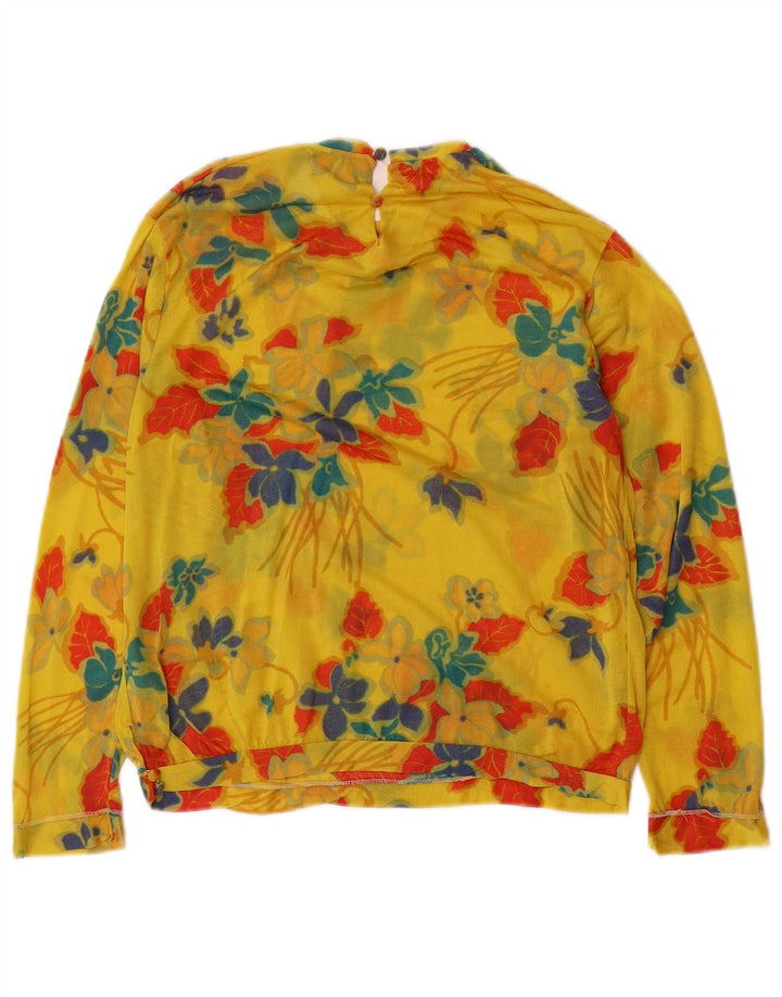 VINTAGE Womens Long Sleeve Blouse Top US 4 Small Yellow Floral