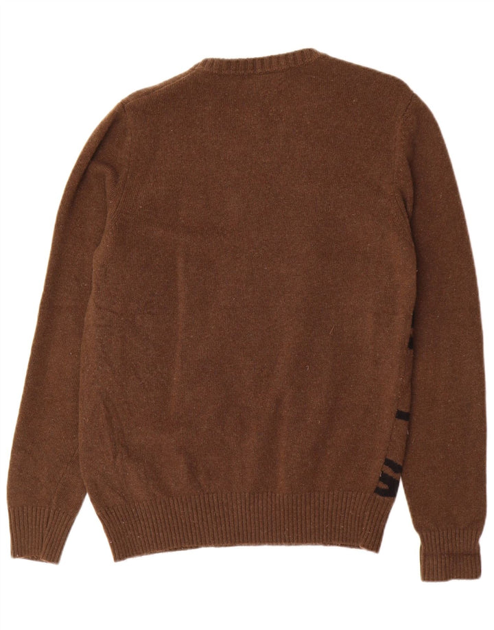 Diesel Herren-Pullover mit grafischem Rundhalsausschnitt, mittelbraune Wolle