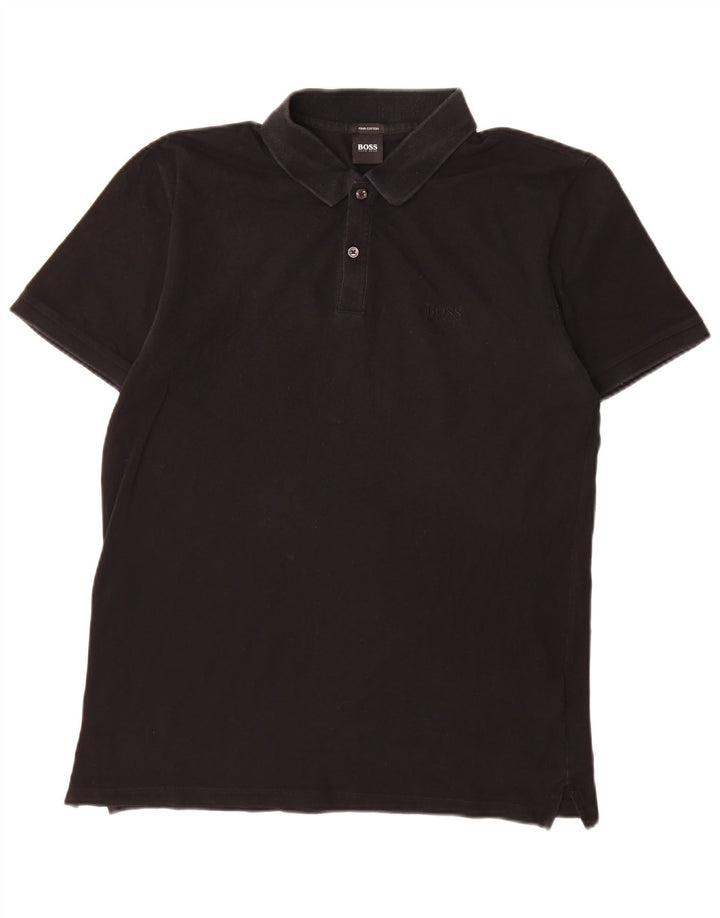 Hugo Boss Herren-Poloshirt, groß, schwarze Baumwolle