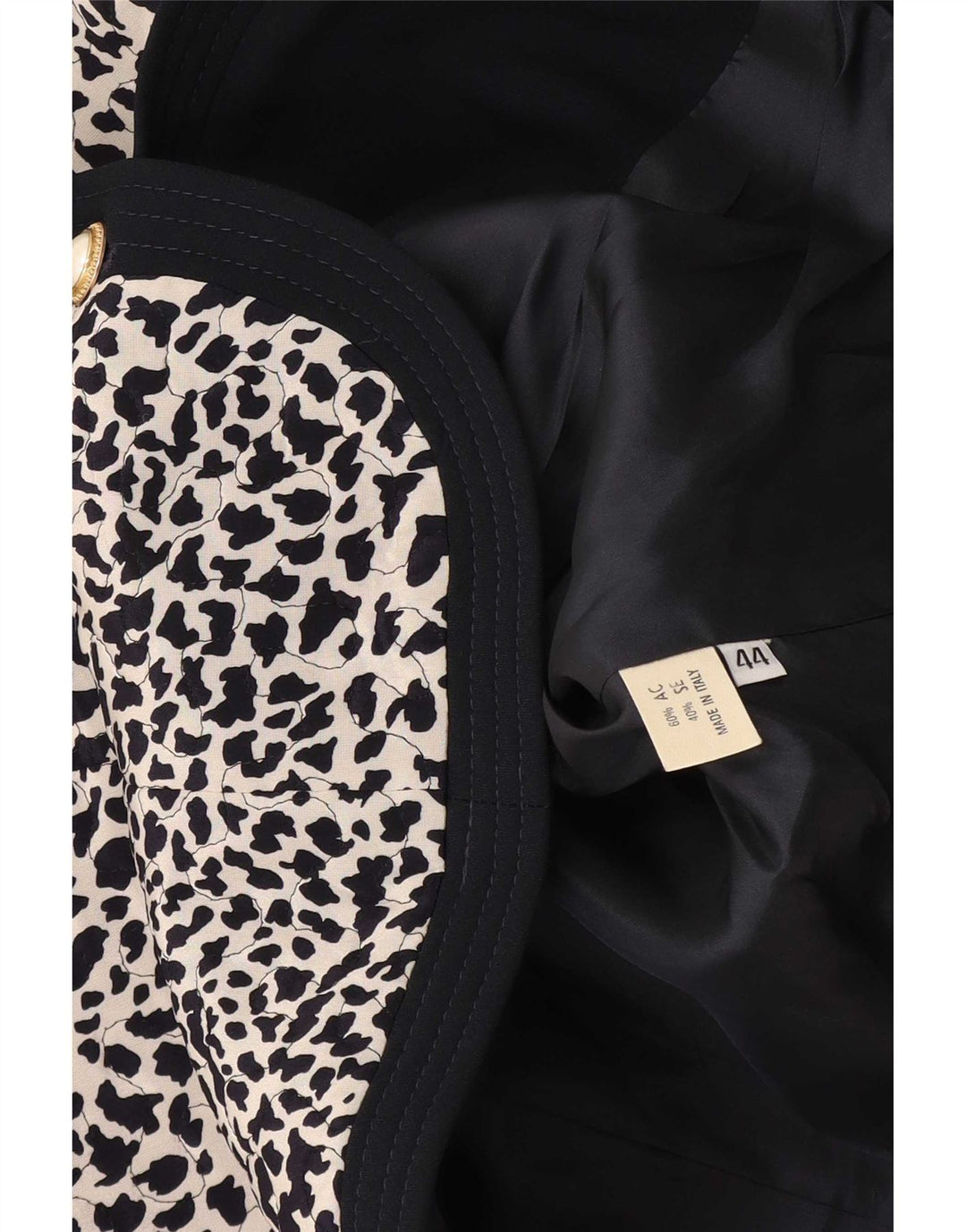 Vintage Damen 3/4 Ärmel Blazer Jacke IT 44 Medium Schwarz Animal Print