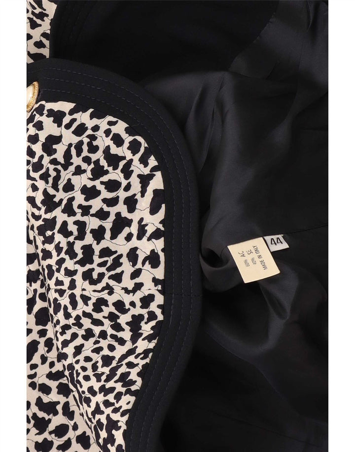 Vintage Damen 3/4 Ärmel Blazer Jacke IT 44 Medium Schwarz Animal Print