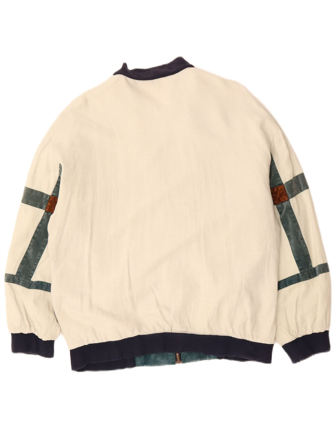 VINTAGE Herren Loose Fit Bomberjacke UK 36 Small Off White Colourblock