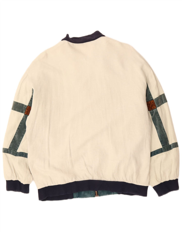 VINTAGE Herren Loose Fit Bomberjacke UK 36 Small Off White Colourblock