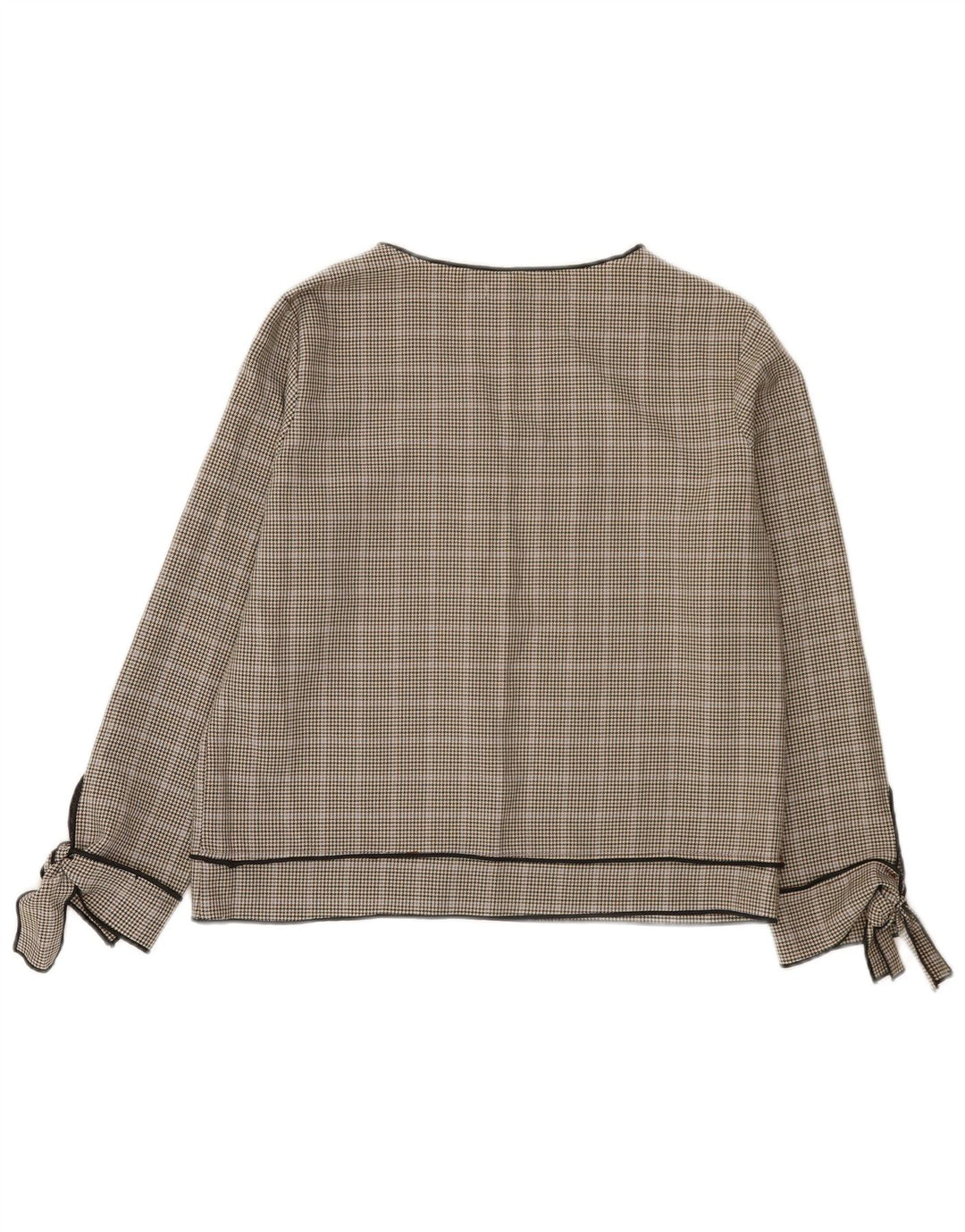 Zara Damen Langarm-Blusenoberteil UK 10 Small Grey Houndstooth