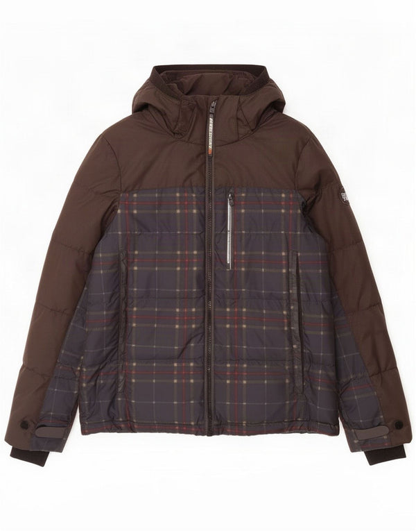 Superdry Herren-Jacke mit Kapuze, UK 42 XL, braun kariertes Nylon