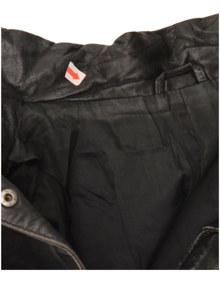 VINTAGE Damen Übergroße Lederjacke EU 42 Großes schwarzes Leder