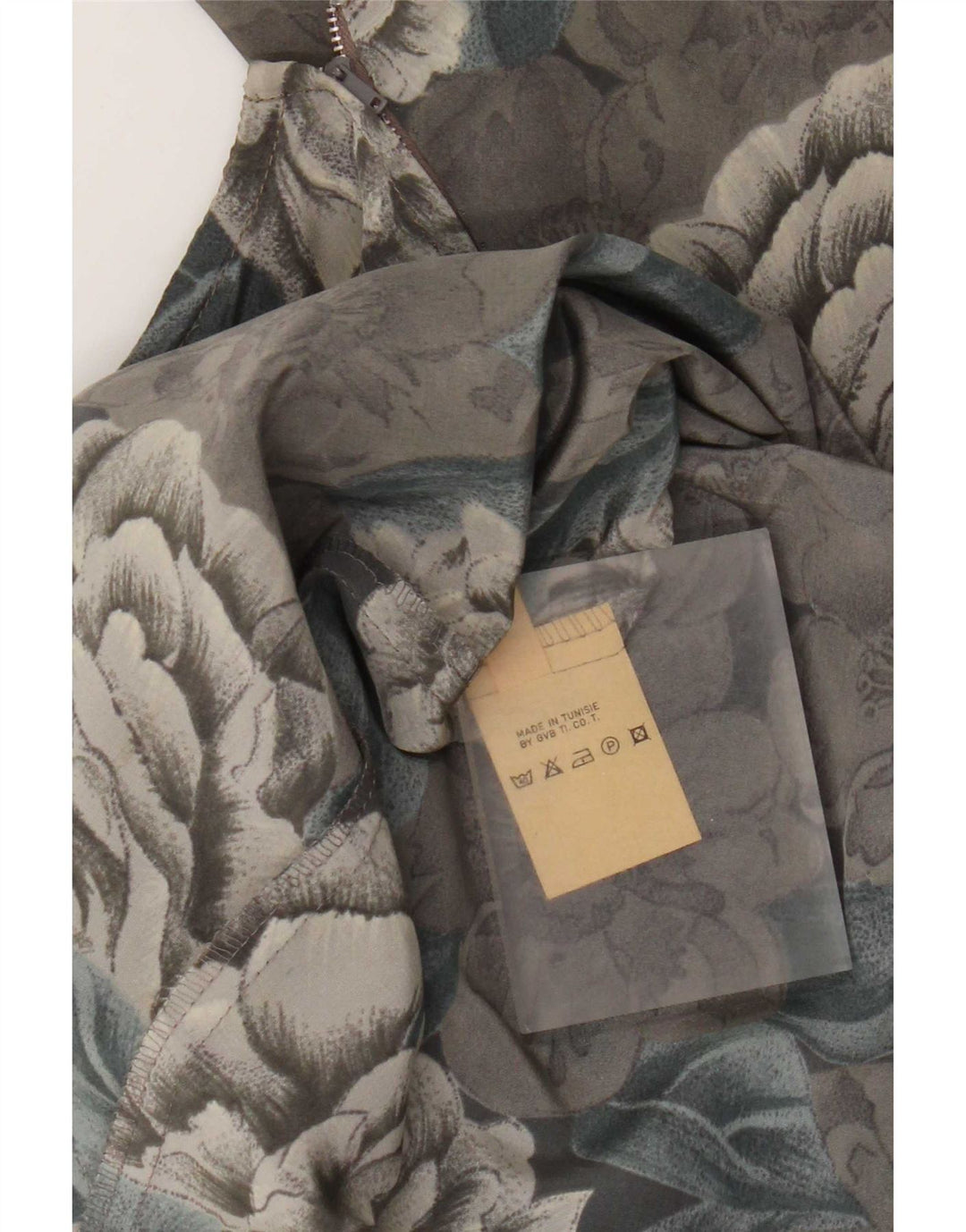 Vintage Damen Langarm-Etuikleid UK 12 Mittelgrau geblümtes Polyester