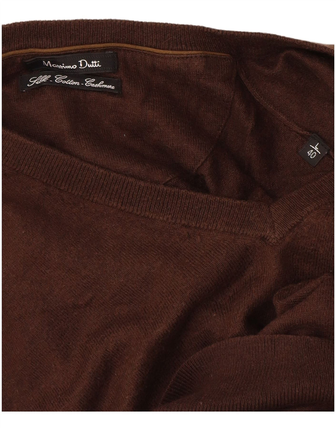 Massimo Dutti Herren-Pullover mit V-Ausschnitt, groß, braune Baumwolle