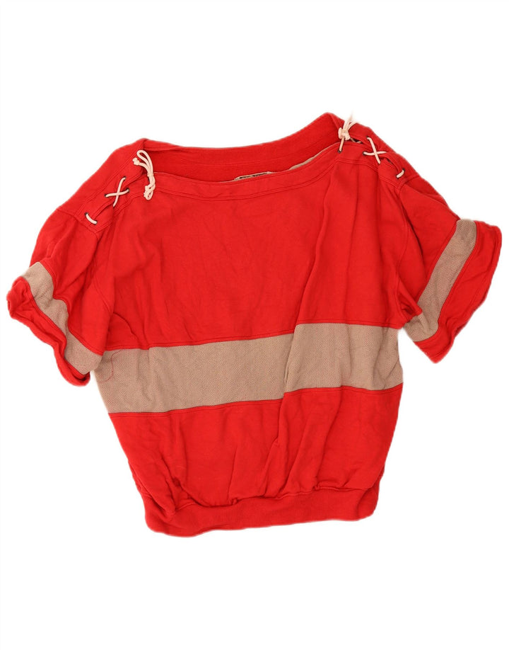L'Uomo Damen Crop Sweatshirt Pullover UK 16 Large Rot Farbblock