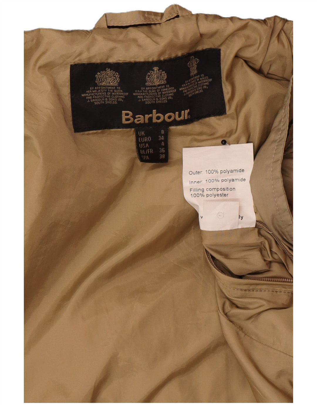 Barbour Damen Steppjacke UK 8 Small Beige Polyamid