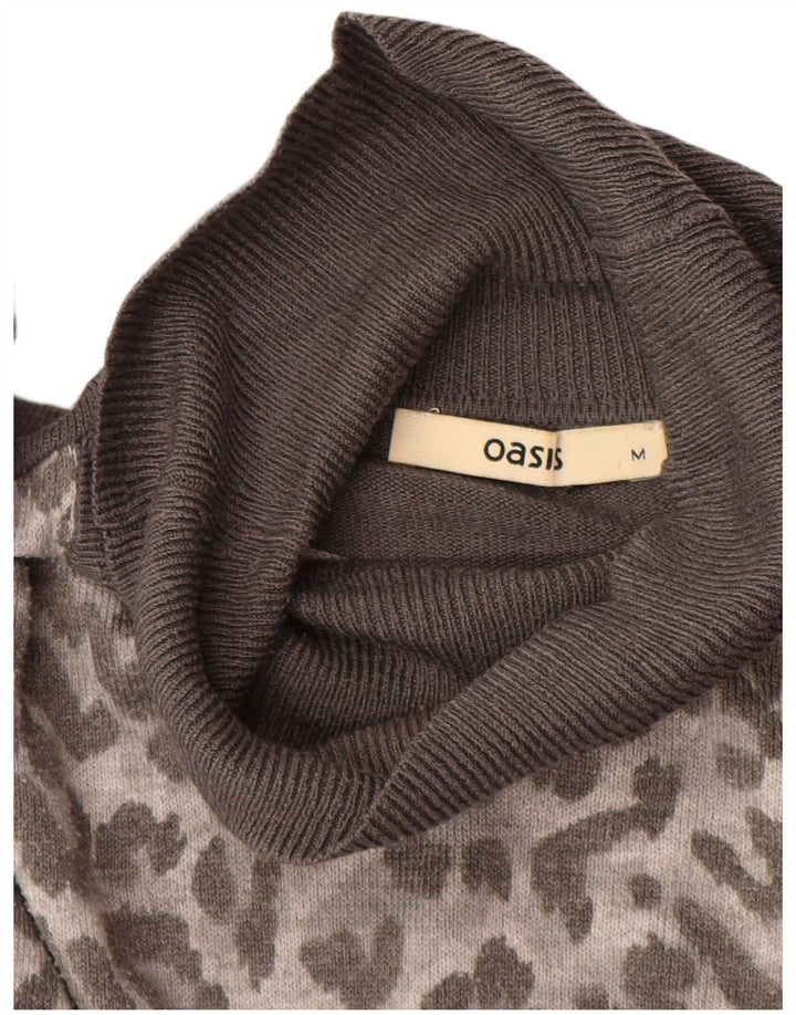 OASIS Rollkragenpullover für Damen, UK 14, mittelgrau, mit Tiermuster