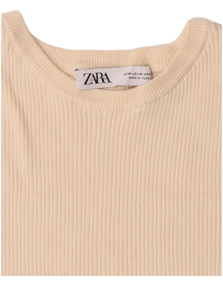 Zara Damen Crop T-Shirt Top UK 12 Medium Beige