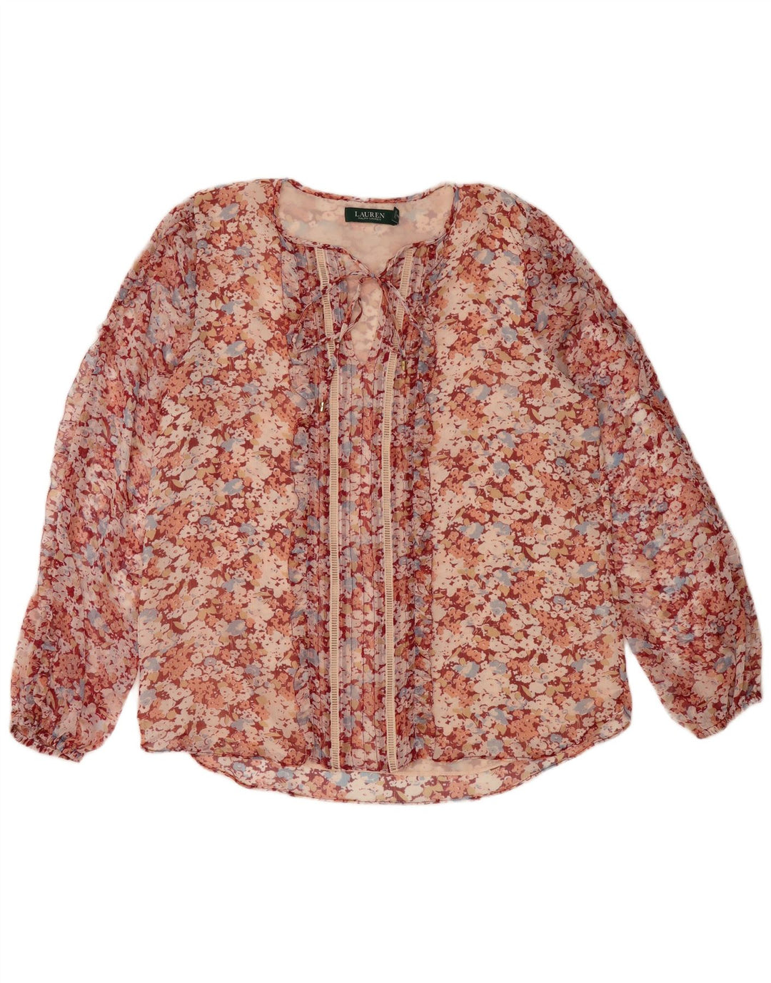 Durchsichtiges Damen-Blusenoberteil von Ralph Lauren, UK 16, großes rotes Blumenmuster aus Polyester