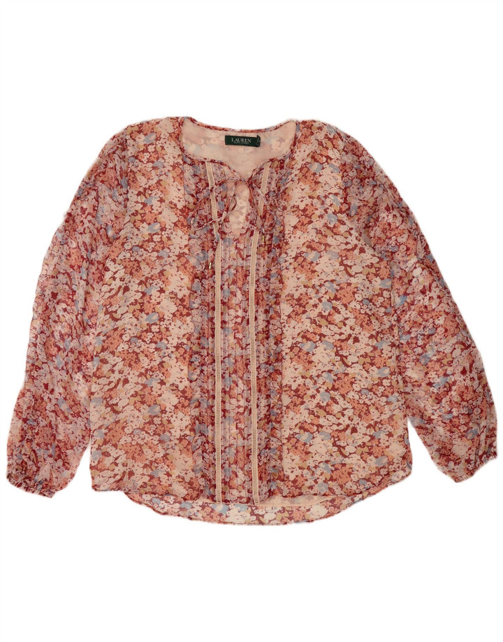 Durchsichtiges Damen-Blusenoberteil von Ralph Lauren, UK 16, großes rotes Blumenmuster aus Polyester