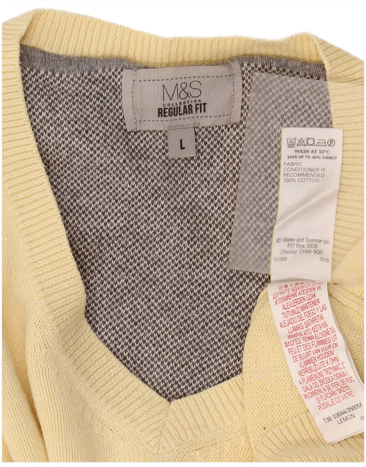 Marks & SPENCER Herren-Pullover mit normaler Passform, V-Ausschnitt, Größe L, beige, Baumwolle