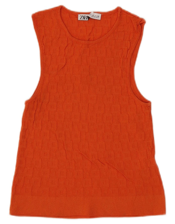 Zara Damen Crop Vest Top UK 8 Small Orange Viskose