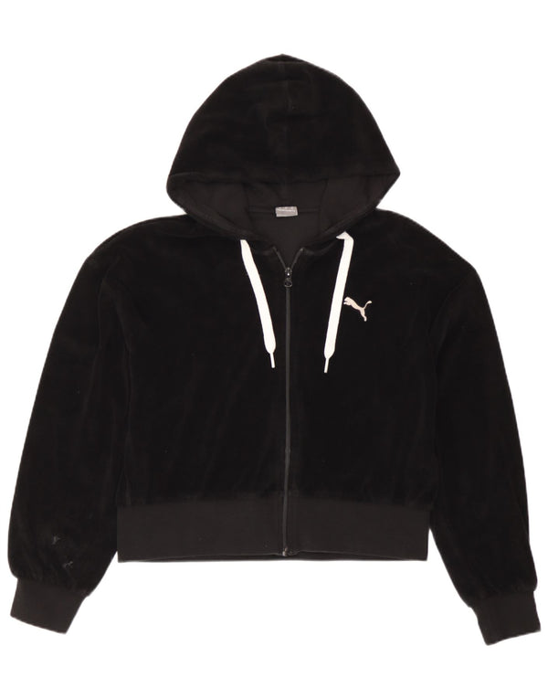 Puma Damen Crop Velvet Zip Hoodie Pullover UK 14 Mittelschwarze Baumwolle