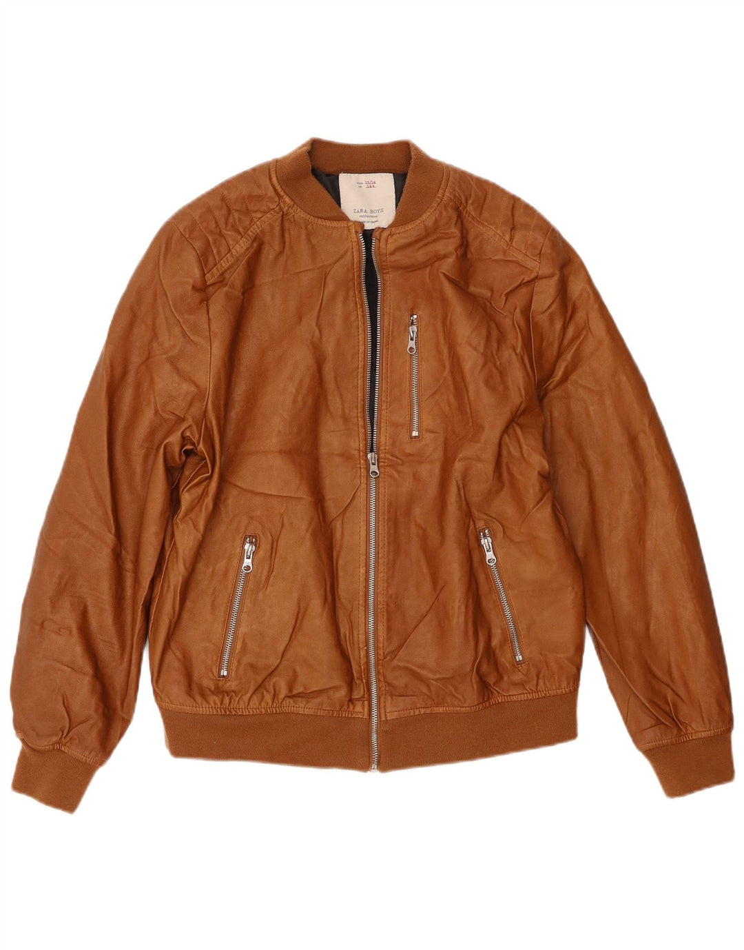 Zara Jungen-Lederjacke, 13–14 Jahre, braunes Leder