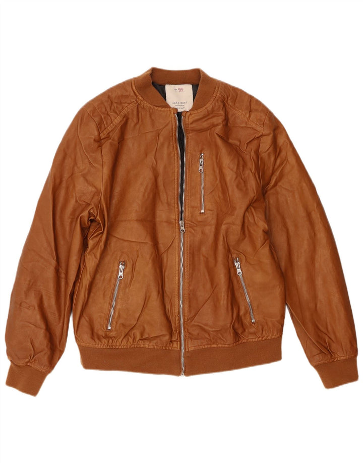 Zara Jungen-Lederjacke, 13–14 Jahre, braunes Leder