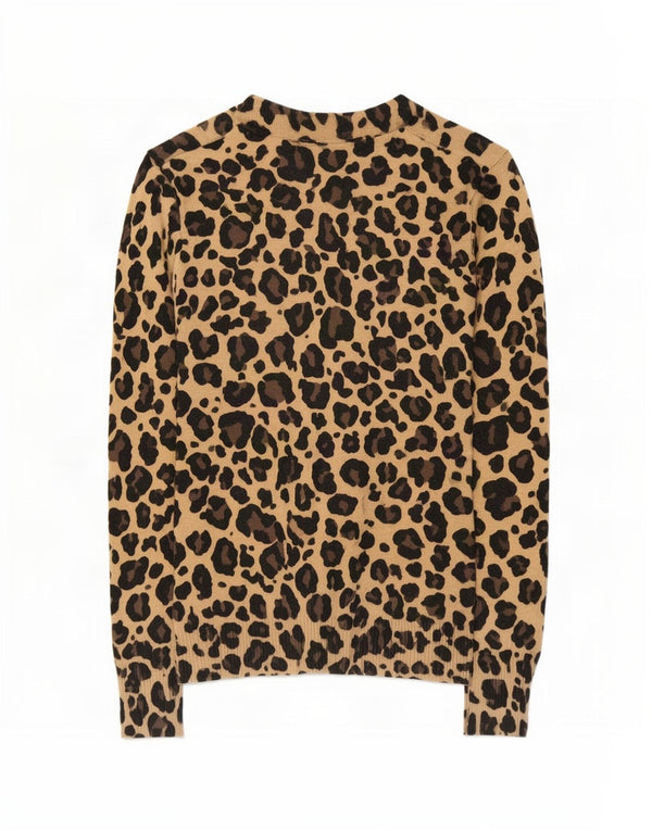 Gap Damen-Cardigan-Pullover UK 10 Small Brown Animal Print Baumwolle