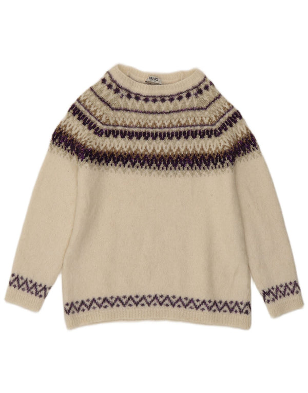 Liu Jo Damen-Pullover mit U-Boot-Ausschnitt, UK 14, Mittelweiß, Fair Isle