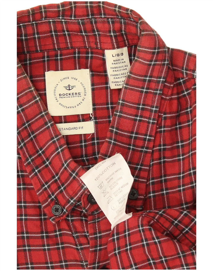 Dockers Herren-Flanellhemd mit Standard-Passform, groß, rot kariert, Baumwolle