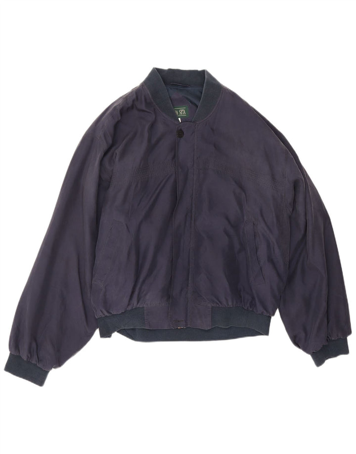 Vintage Herren Bomberjacke UK 44 2XL Marineblaue Seide