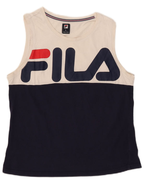 Fila Womens Graphic Vest Top UK 14 Large White Colourblock Cotton