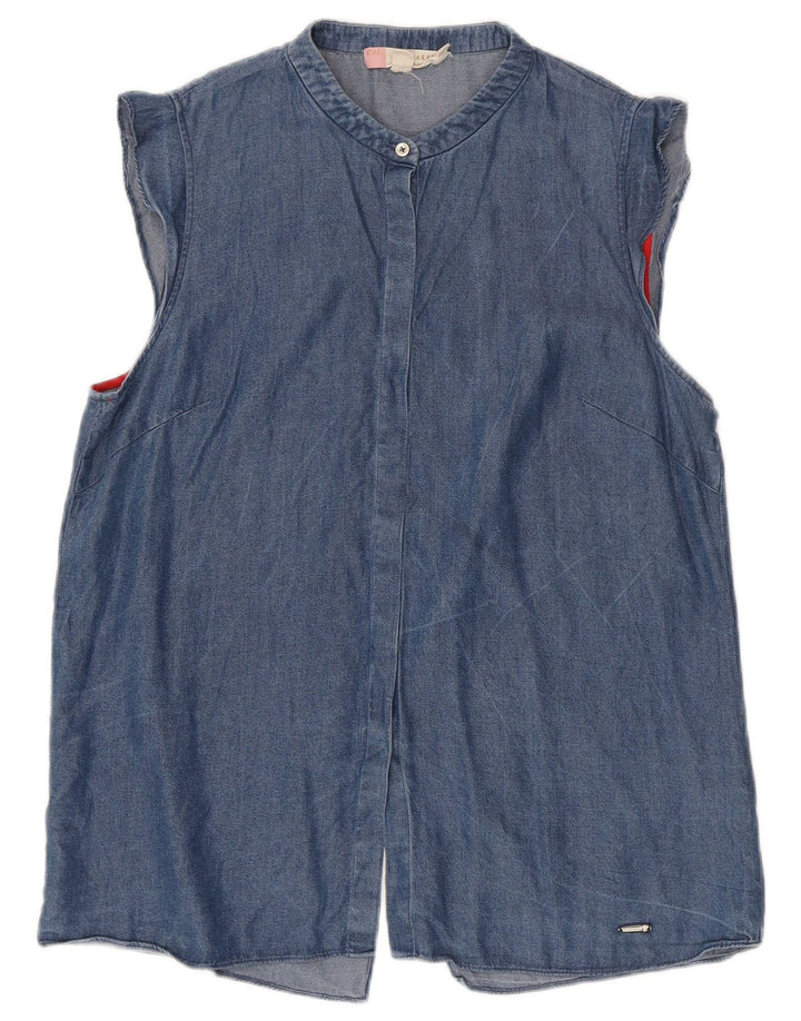 Ted Baker Damen-Jeanshemd mit lockerer Passform, ärmellos, Größe 2, klein, blaues Lyocell