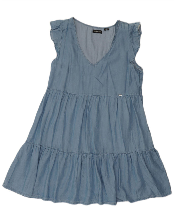 Superdry Damen A-Linien-Kleid UK 12 Mittelblaues Lyocell