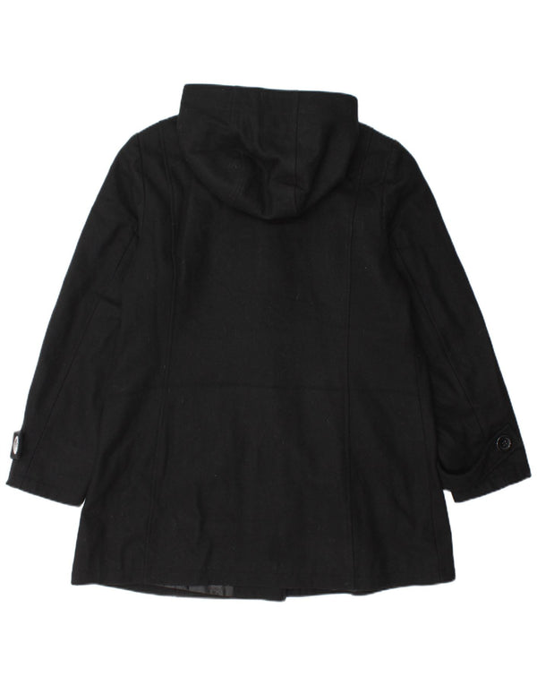Vintage Damen Dufflecoat mit Kapuze UK 14 Große schwarze Wolle