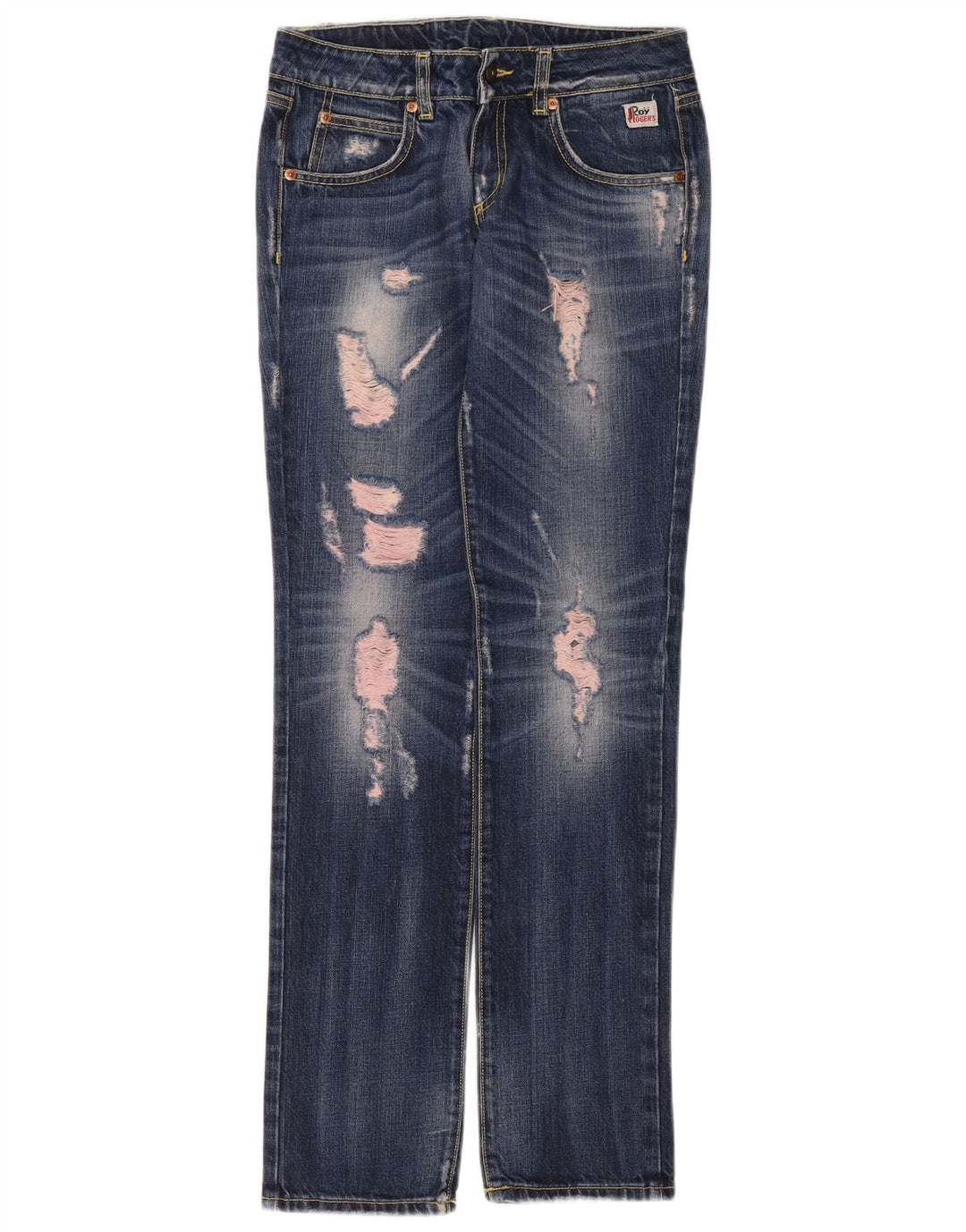 Roy Rogers Damen Distressed Straight Jeans W26 L32 Blaue Baumwolle