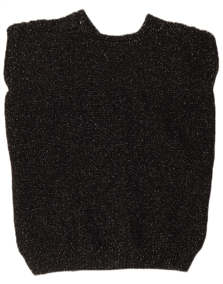 Vintage Damen Weste Tank Top UK 12 Medium Schwarz gefleckt