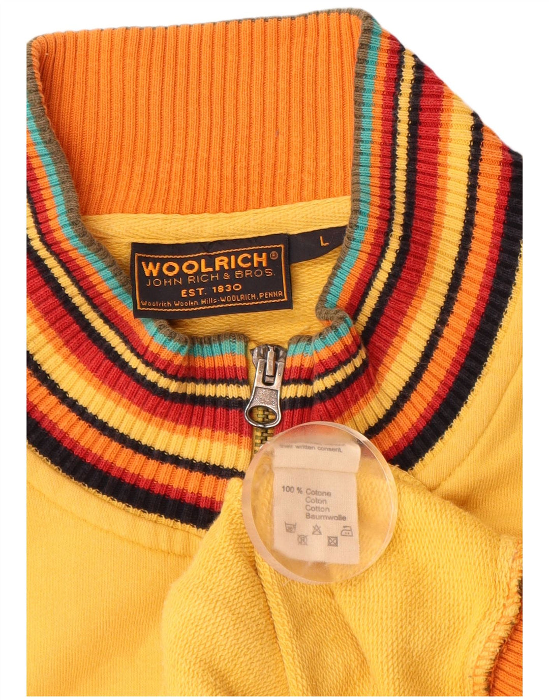 WOOLRICH Damen Grafik-Trainingsanzug-Oberteil, Jacke, UK 14, Größe L, Gelb, Baumwolle