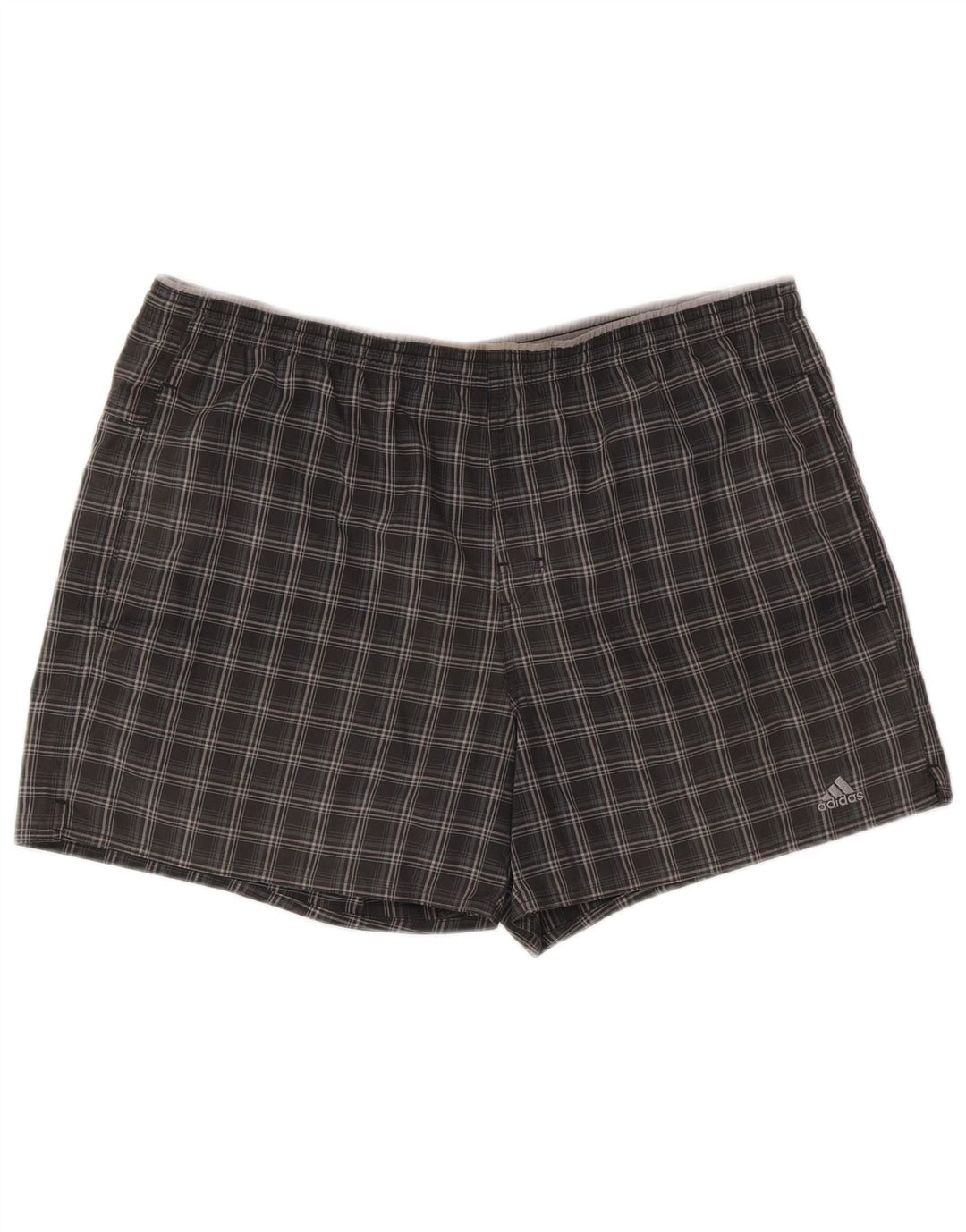 Adidas Herren-Sportshorts, großes grau kariertes Polyester