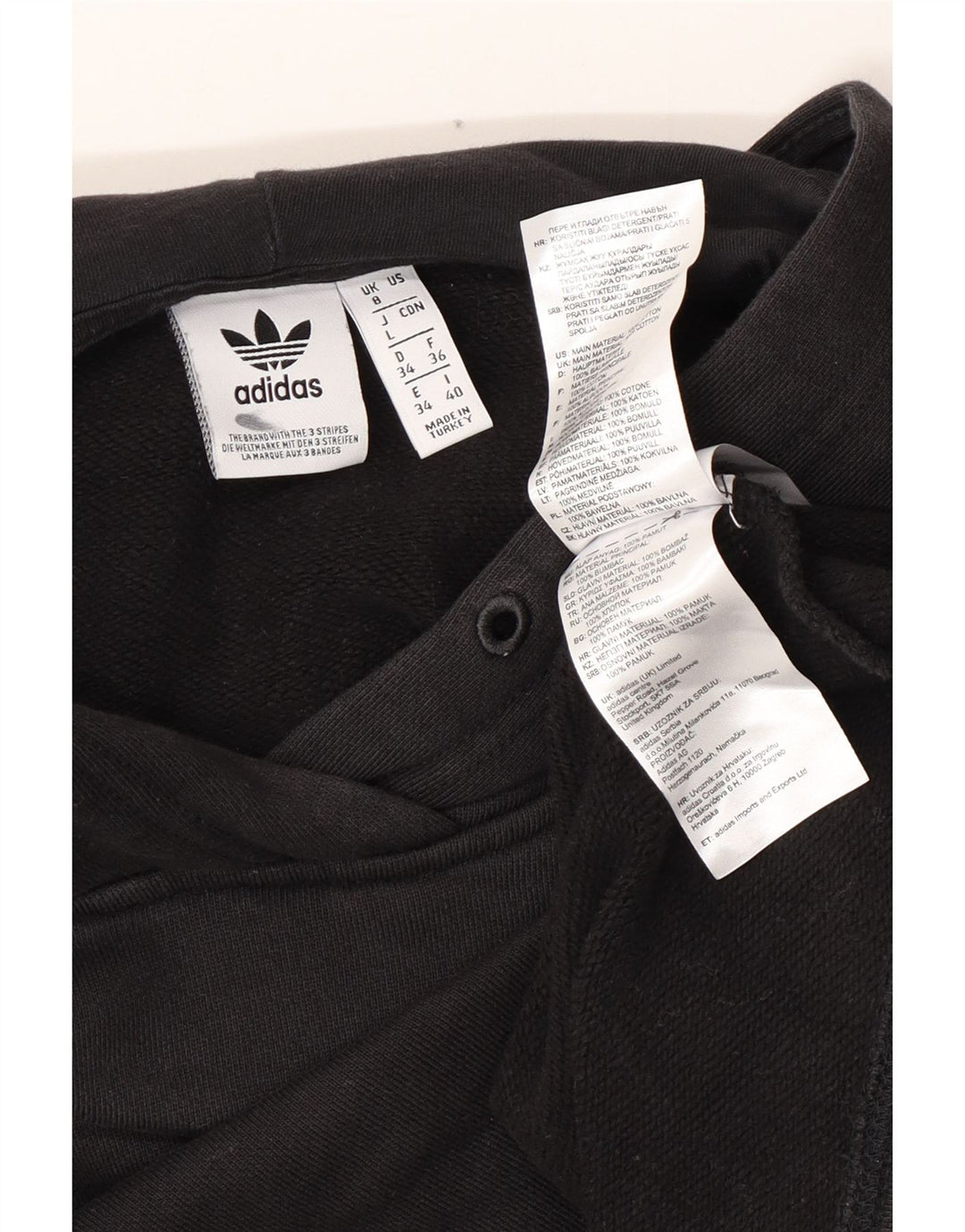 ADIDAS Damen Übergroßer Crop Hoodie Pullover UK 8 Small Schwarze Baumwolle