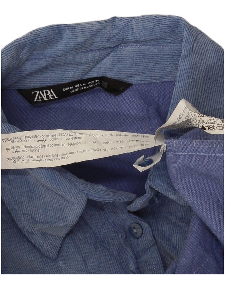 Zara Damen Fleece-Hemd UK 14 Mittelblaues Batik-Polyester