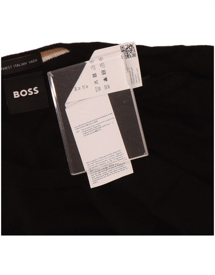 Hugo Boss Herren-Pullover mit Rundhalsausschnitt, mittelschwarze Wolle