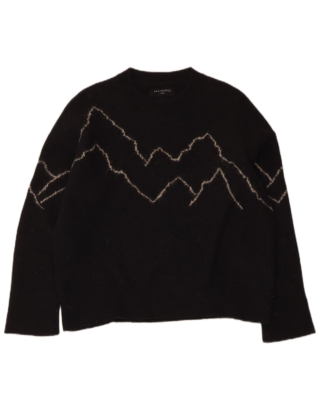All Saints Damen-Pullover mit Rundhalsausschnitt, UK 16, Größe L, schwarze Wolle