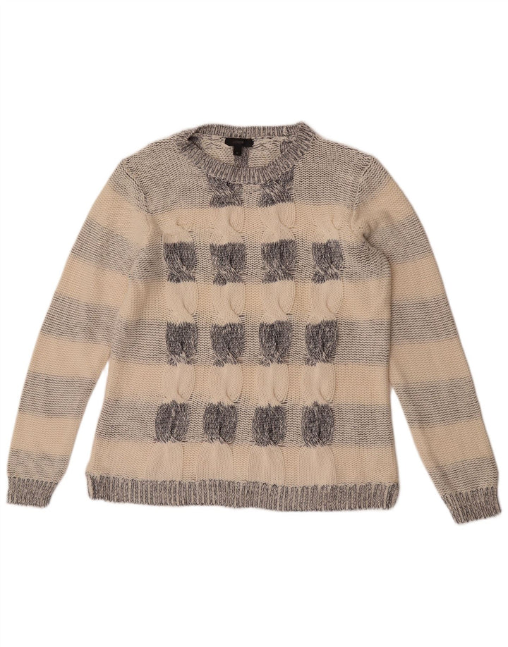 J. Crew Damen-Pullover mit Rundhalsausschnitt, UK 14, mittelgrau, gestreift, Baumwolle