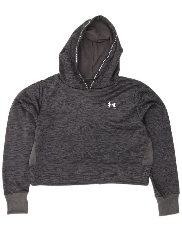 UNDER ARMOUR Damen Crop Hoodie Pullover UK 14 Mittelgrau meliertes Polyester