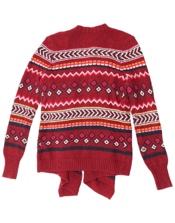 Hollister Offener Damen-Cardigan-Pullover UK 10 Kleine rote geometrische Baumwolle