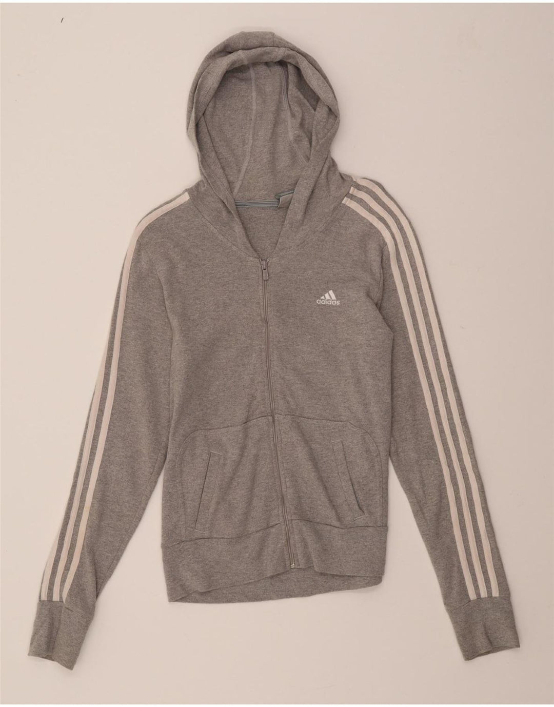 ADIDAS Womens Zip Hoodie Sweater UK 12 Medium Grey Cotton Vintage Adidas and Second-Hand Adidas from Messina Hembry 