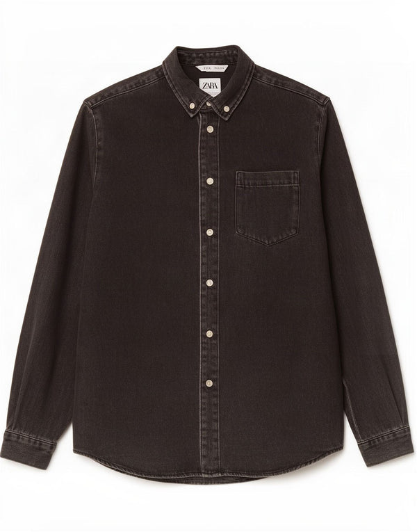 Zara Herren Jeanshemd Small Schwarz Baumwolle
