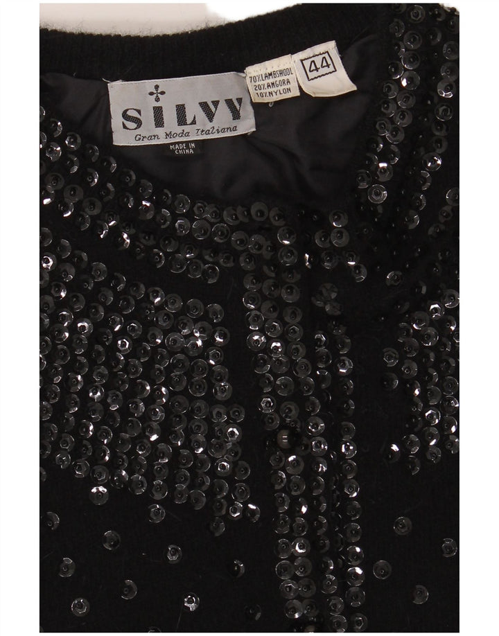 Silvy Damen-Cardigan-Pullover IT 44 Mittelschwarze Lammwolle