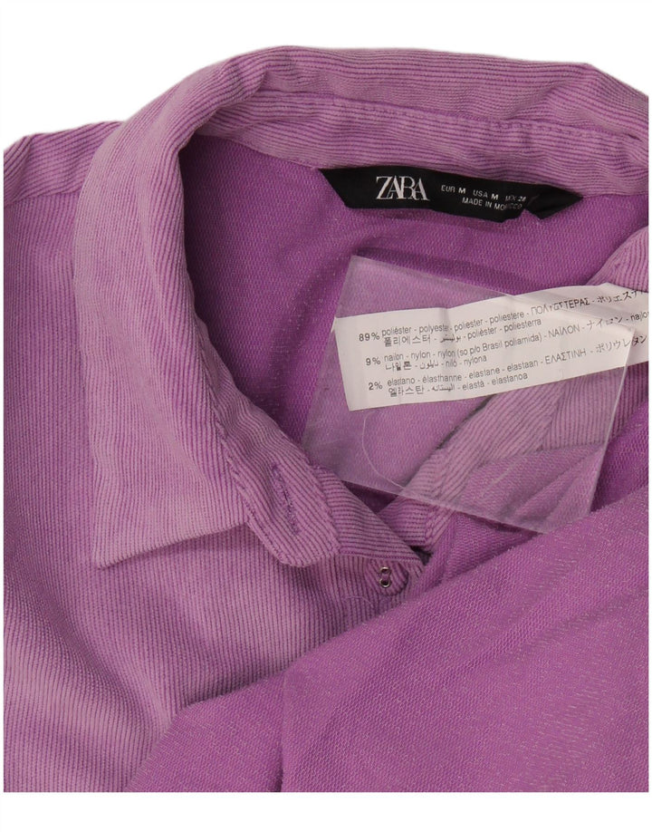 Zara Damen Übergroßes Cordhemd UK 14 Mittellila Polyester