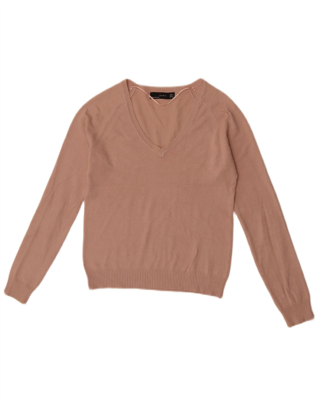 Zara Damen Crop V-Ausschnitt Pullover Pullover UK 12 Mittelrosa